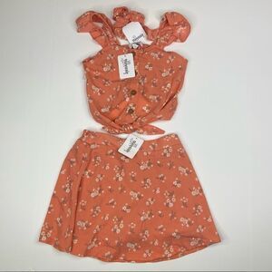 Speechless Kids 3-Piece Coral Floral Tank Skirt Scrunchie Set Size 10